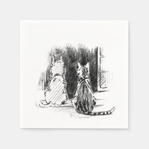 Dog and Cat Looking Out Window, Pet Sympathy Paper Napkins