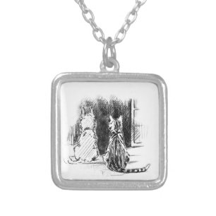 Dog and Cat Looking Out Window, Pet Sympathy Silver Plated Necklace