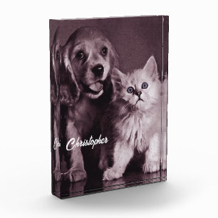 Dog and Cat, Looking Up Personalized Acrylic Award