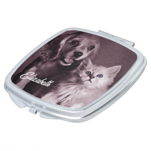 Dog and Cat, Looking Up Personalized Compact Mirror
