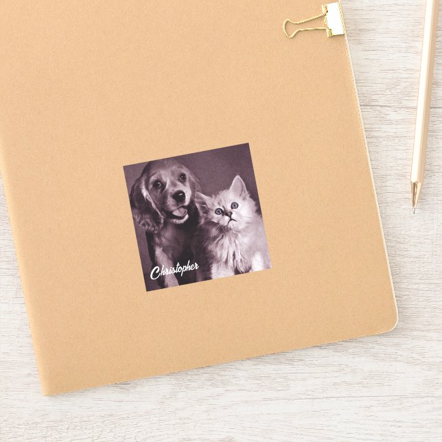 Dog and Cat, Looking Up Personalized Sticker (Notebook)