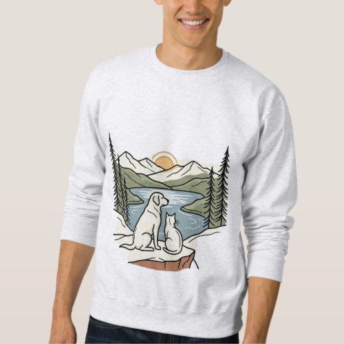 Dog and Cat Mountain Lake Sunset Sweatshirt