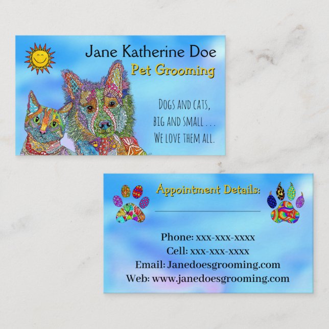 Dog and Cat Pet Grooming Business Cards (Front/Back)