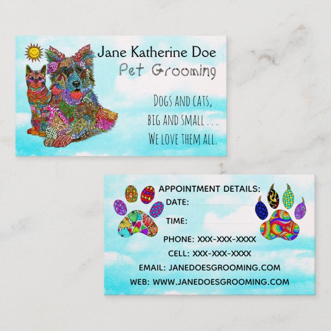 Dog and Cat Pet Grooming Business Cards (Front/Back)