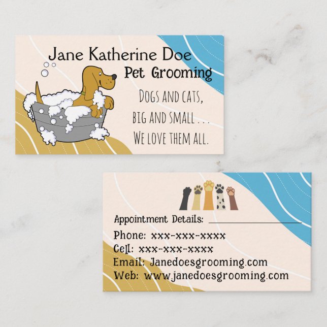 Dog and Cat Pet Grooming Business Cards (Front/Back)