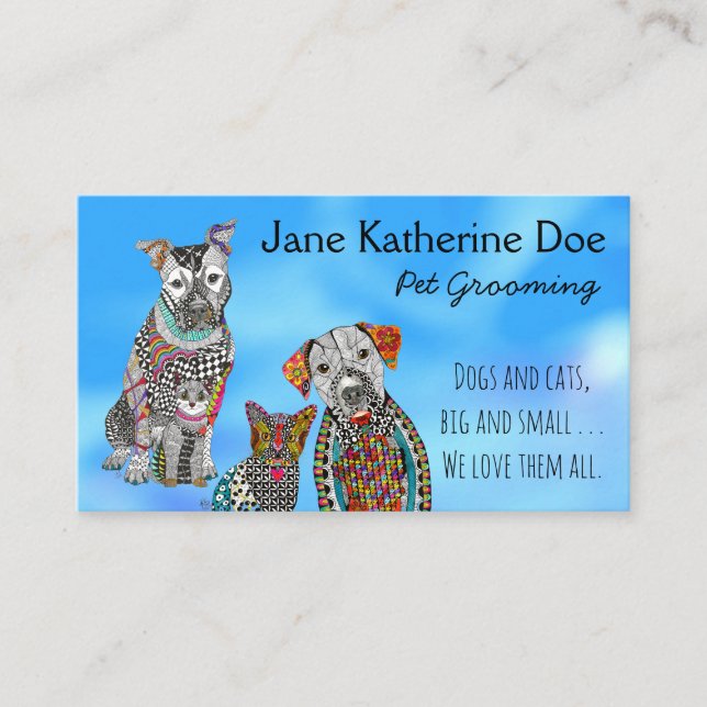 Dog and Cat Pet Grooming Business Cards (Front)