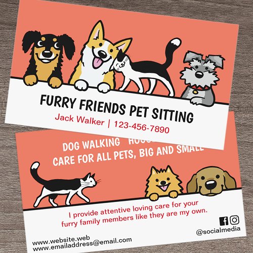 Dog and Cat Pet Sitting Cute Animal Care Funny  Business Card