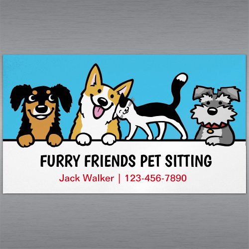 Dog and Cat Pet Sitting Cute Animal Care Funny  Business Card Magnet