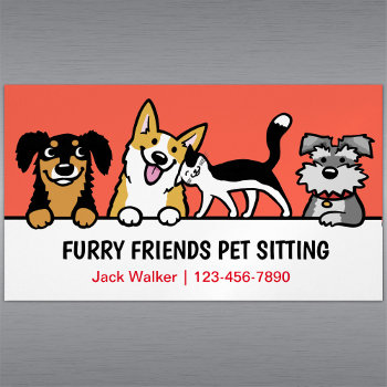 Dog And Cat Pet Sitting Cute Animal Care Funny  Business Card Magnet by jennsdoodleworld at Zazzle