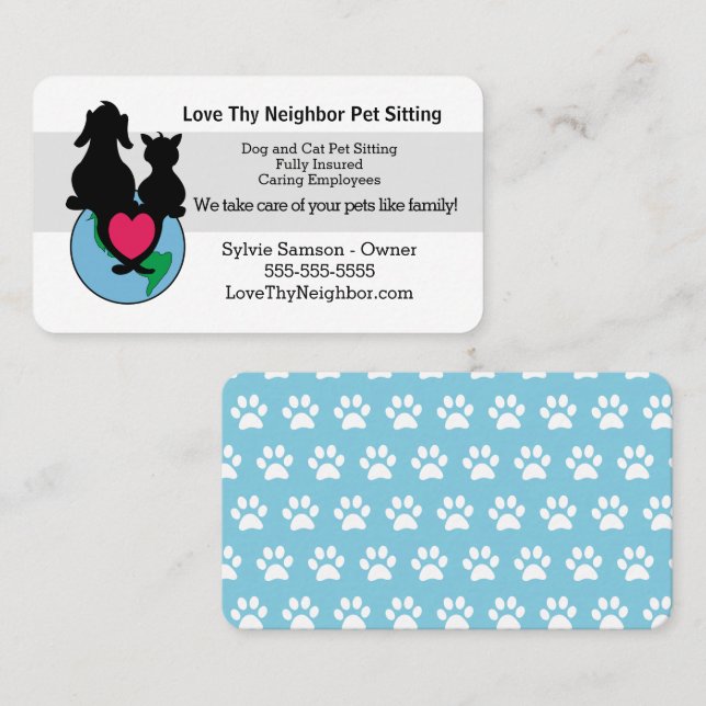 Dog and Cat Pet Sitting Template Business Card (Front/Back)