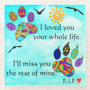 Dog and Cat Pet Sympathy Memorial Glass Coaster