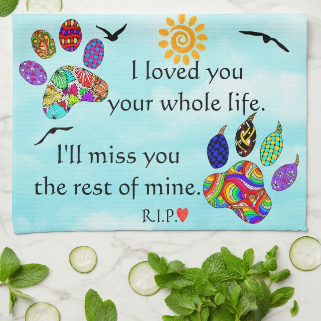 Dog and Cat Pet Sympathy Memorial Kitchen Towel (Folded)