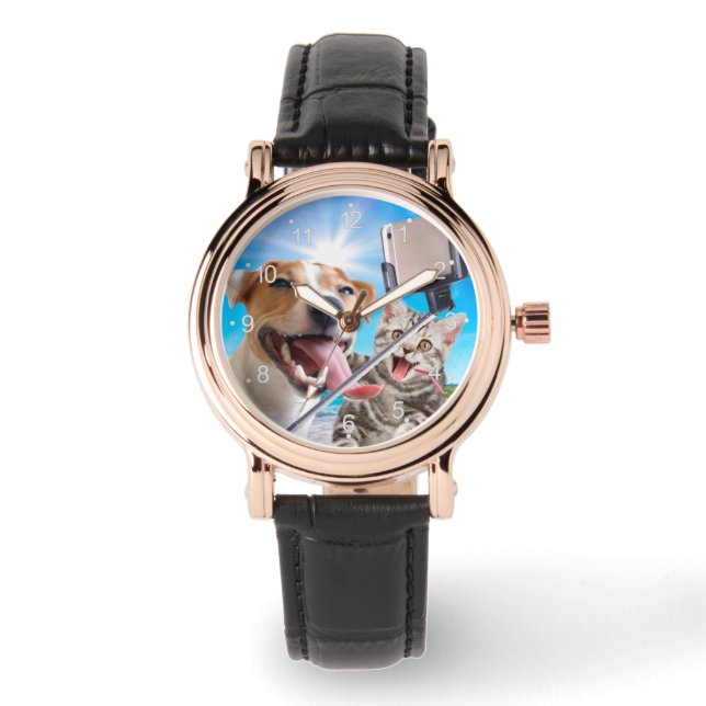 Dog and cat photographed selfie on the phone watch (Front)