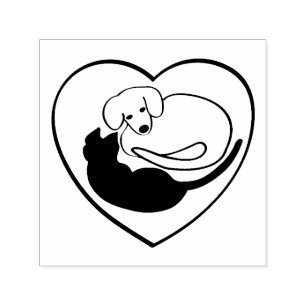 Dog and Cat / Puppy and Kitty Heart Self-inking Stamp