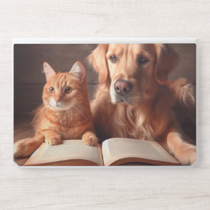 Dog and cat reading a book HP laptop skin