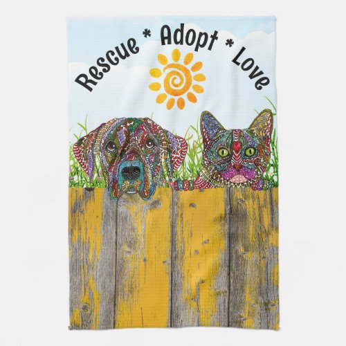 Dog and Cat Rescue Adopt Love Kitchen Towel