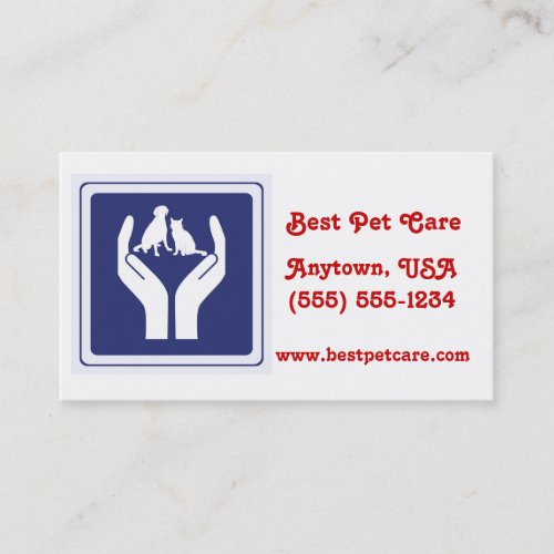 Dog and Cat Resting in Human Hands Pet Sitter Navy Business Card