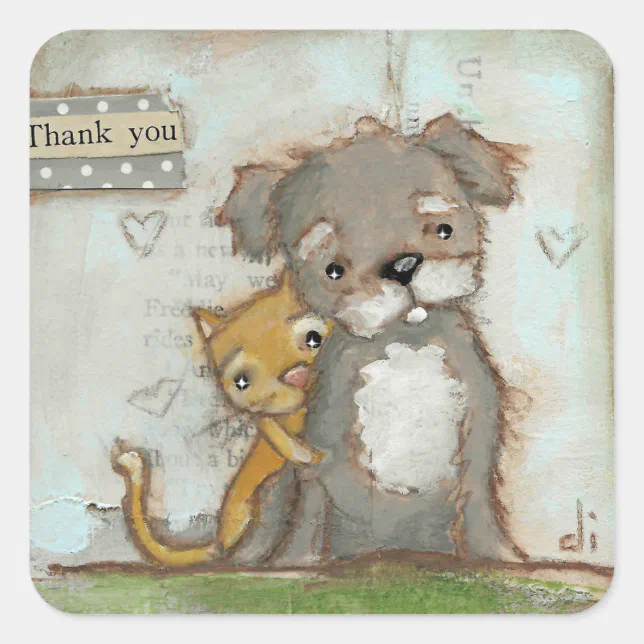 Dog and Cat - Thank you stickers | Zazzle