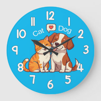 Dog and Cat Wall Clock – Cute Pets Animal Home Dec