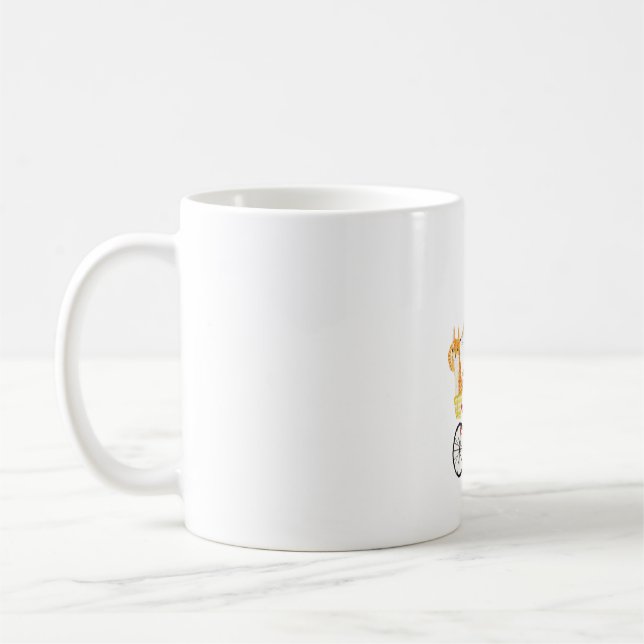 Dog and cats cycling  coffee mug (Left)