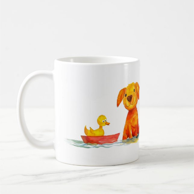 Dog and Duck Cartoon Coffee Mug (Left)