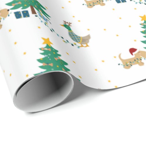 Dog and Duck with Christmas tree Wrapping Paper