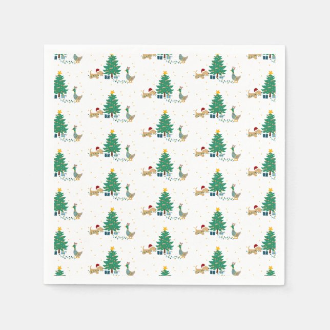 Dog and duck with holiday tree napkins (Front)