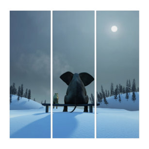 Dog and Elephant Friends Acrylic Triptych