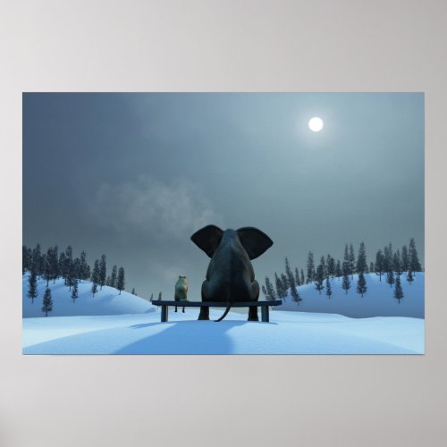 Dog and Elephant Friends Poster