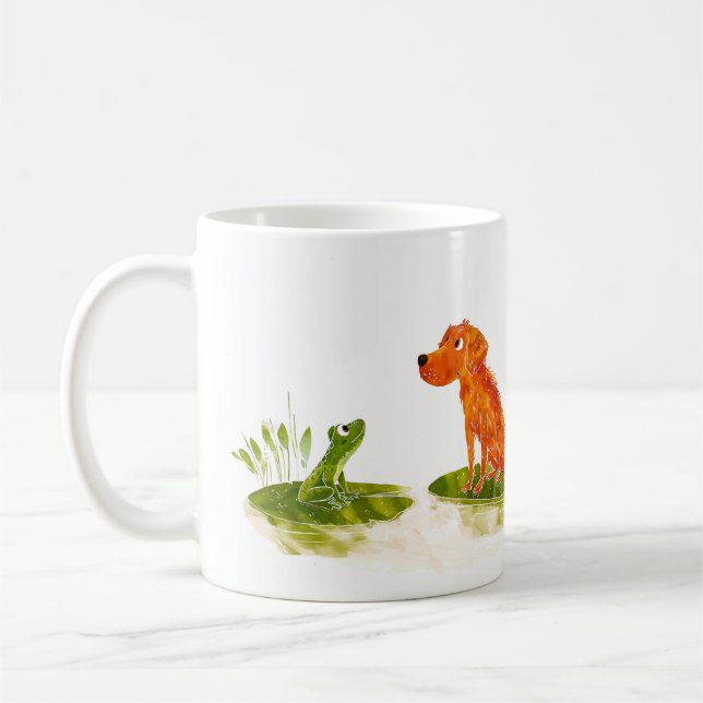 Dog and Frog Cartoon Coffee Mug (Left)
