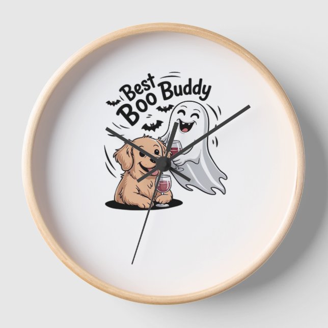 Dog and ghost drinking wine. Classic T-Shirt Clock (Front)