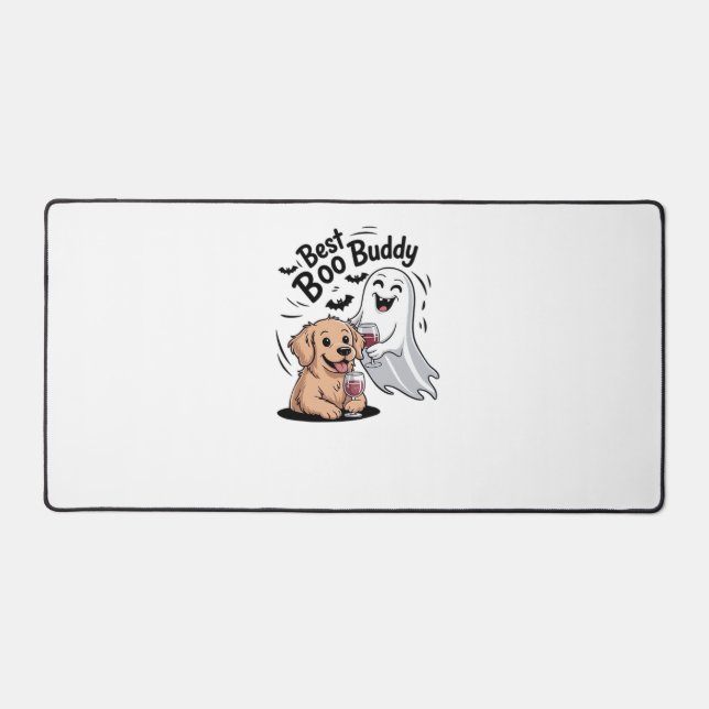 Dog and ghost drinking wine. Classic T-Shirt Desk Mat (Front)