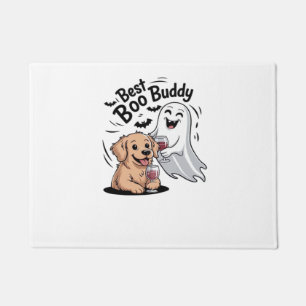 Dog and ghost drinking wine. Classic T-Shirt Doormat