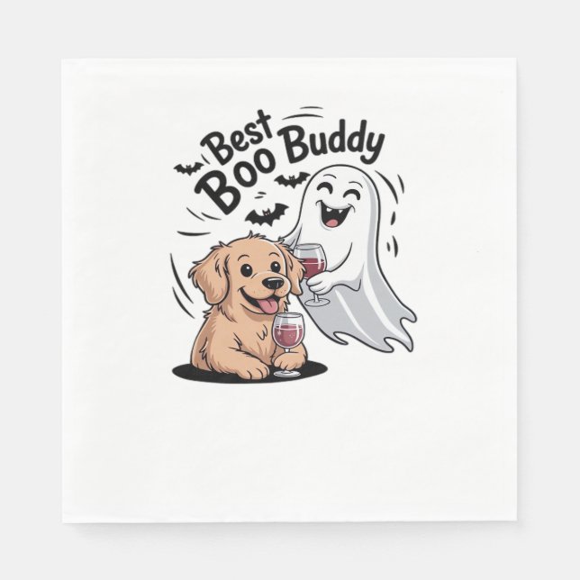 Dog and ghost drinking wine. Classic T-Shirt Napkins (Front)