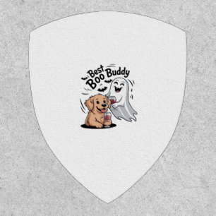 Dog and ghost drinking wine. Classic T-Shirt Patch