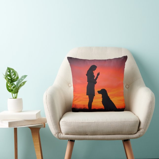 dog and girl Throw Pillows (Chair)