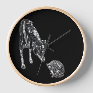 Dog and Hedgehog Wall Clock Unique Animal Lover