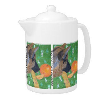 Dog and orange teapot