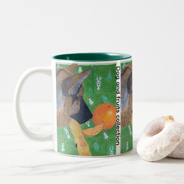 Dog and orange Two-Tone coffee mug (With Donut)