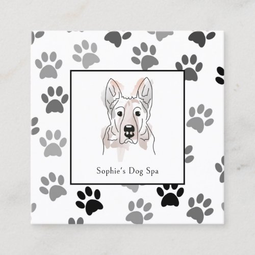 Dog And Paw Print Pattern Dog Grooming Spa Busines Square Business Card