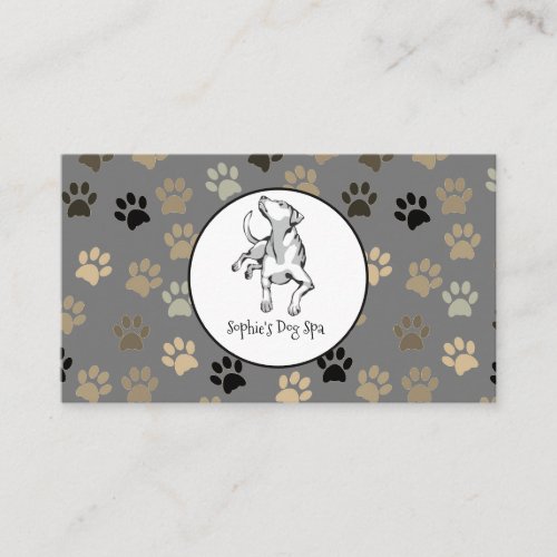 Dog And Paw Print Pattern Dog Grooming Spa Business Card