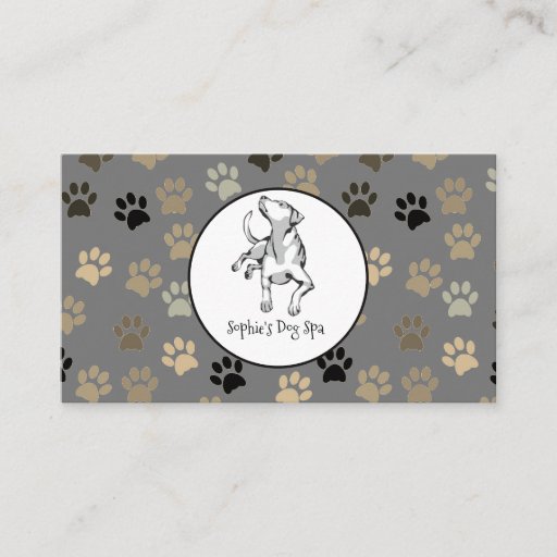 Customizable Dog And Paw Print Pattern Dog Grooming Spa Business Card