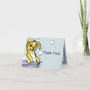 Dog and Pet Groomer Referral - Doggie Bubble Bath Letterpress Thank You Card