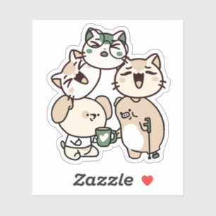 Dog and Pig with Walking Cane Sharing Coffee Sticker