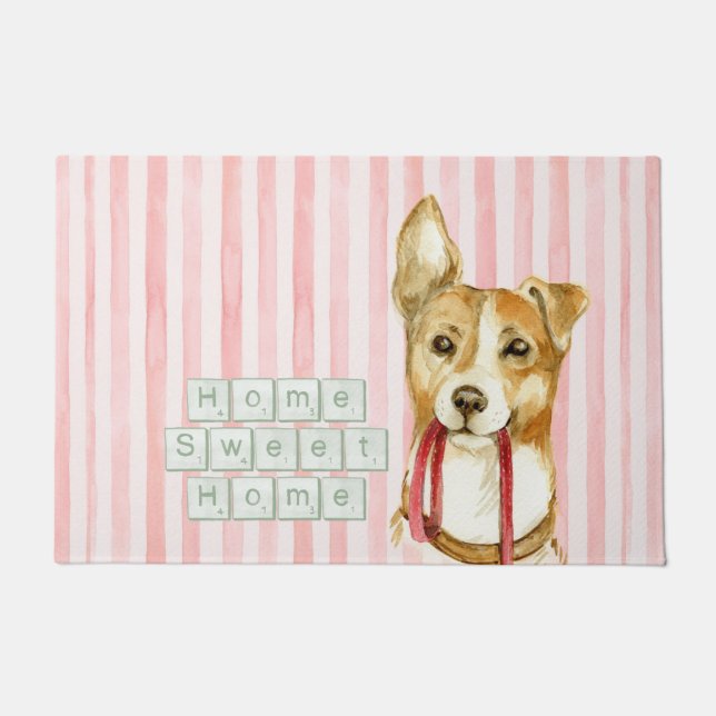 Dog And Pink Stripes Doormat (Front)