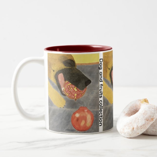 Dog and pomegranate Two-Tone coffee mug (With Donut)