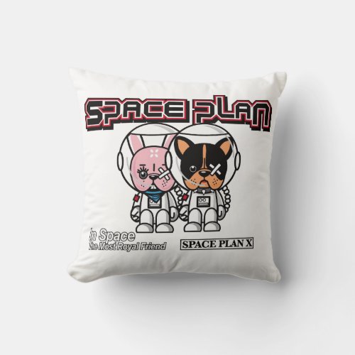 dog and rabbit in space pillow