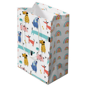 Dog And Rainbow Colorful Pattern Medium Gift Bag