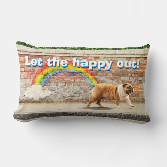 Dog and Rainbow Graffiti Lumbar Pillow (Front)