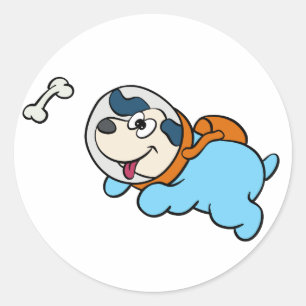 Dog and space suit   choose background color classic round sticker
